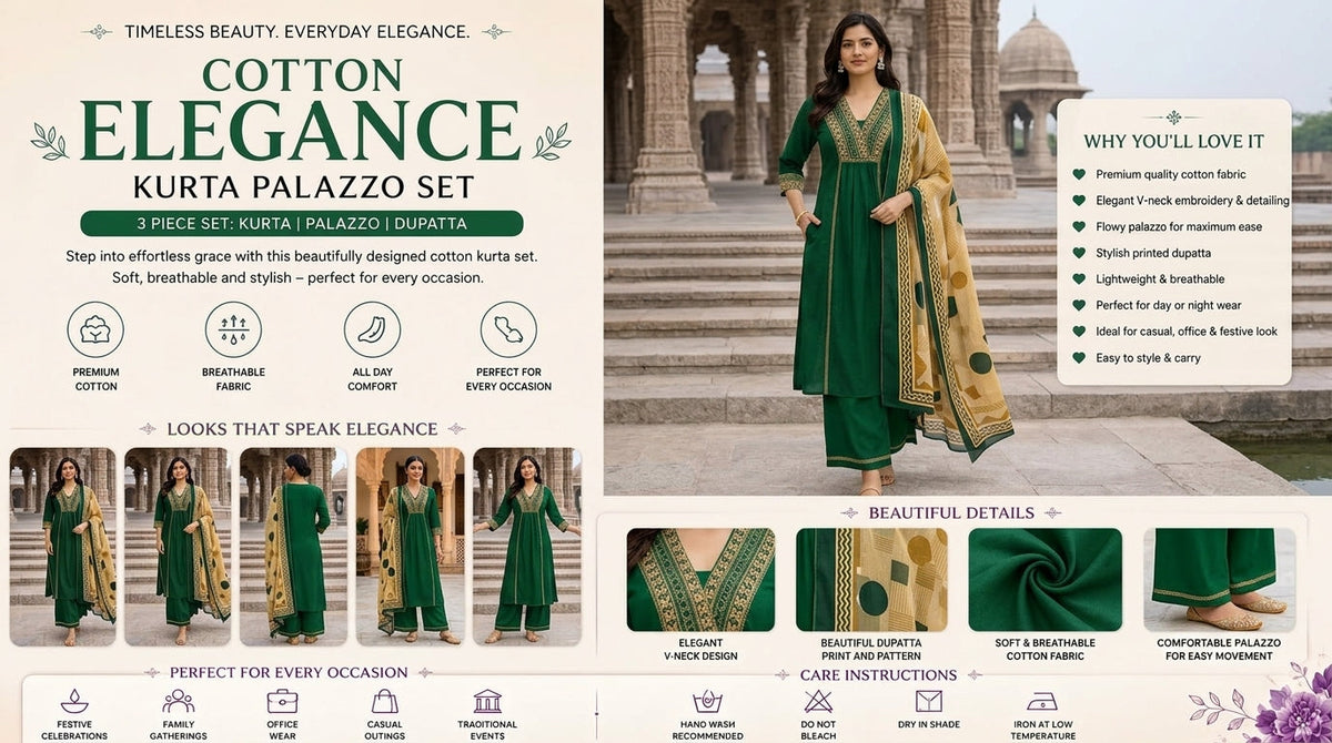 Green Royal Kurta Palazzo Set 💚