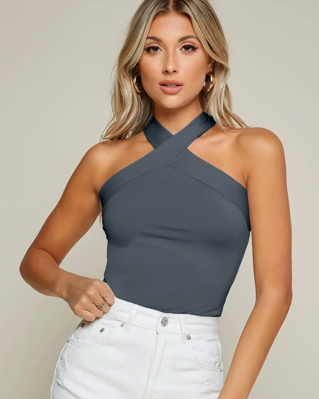 Grey Halter Neck Top for Women
