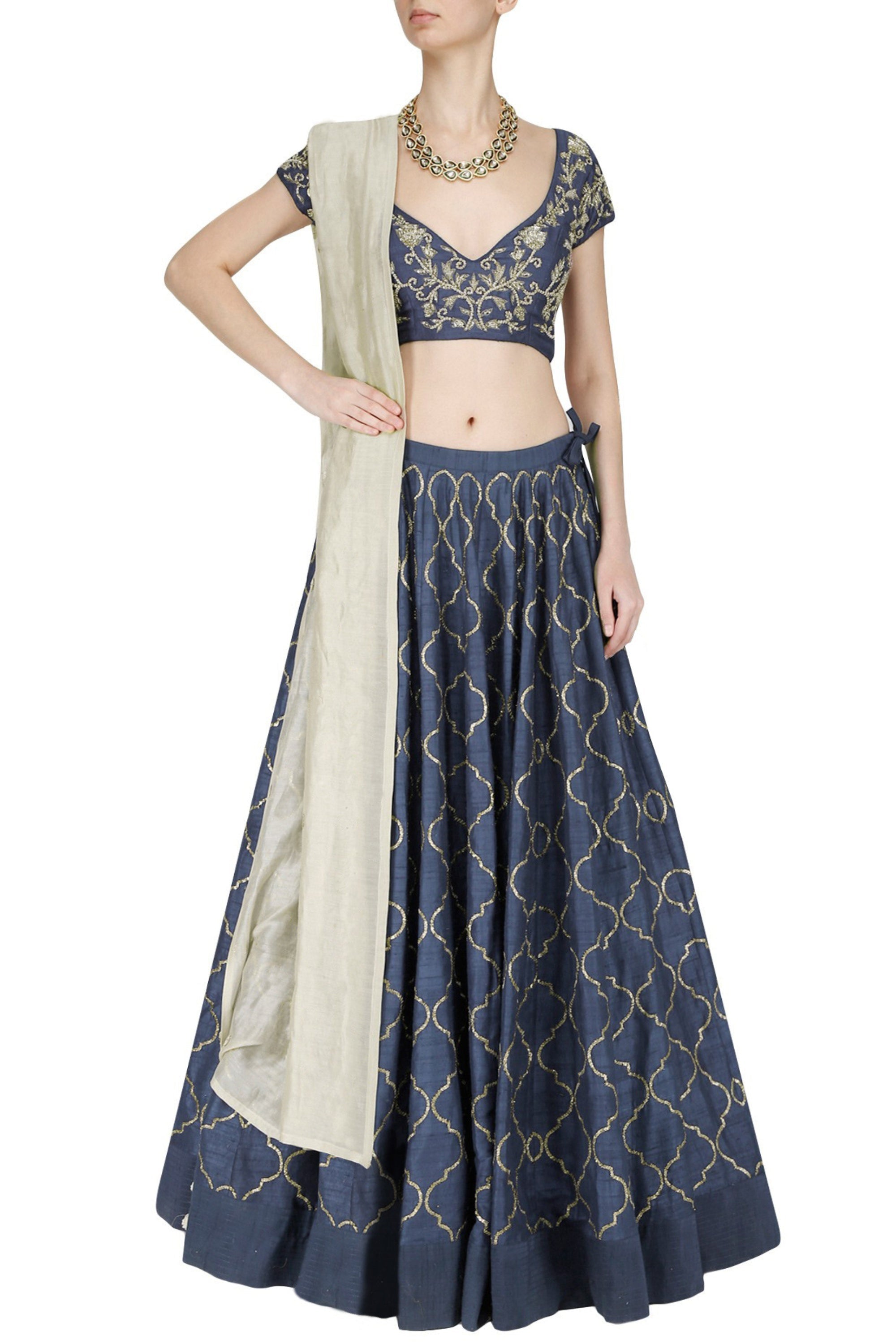 Grey Pakistani Art Silk Lehenga Choli For Indian Festival & Weddings - Sequence Embroidery Work, Zari Work