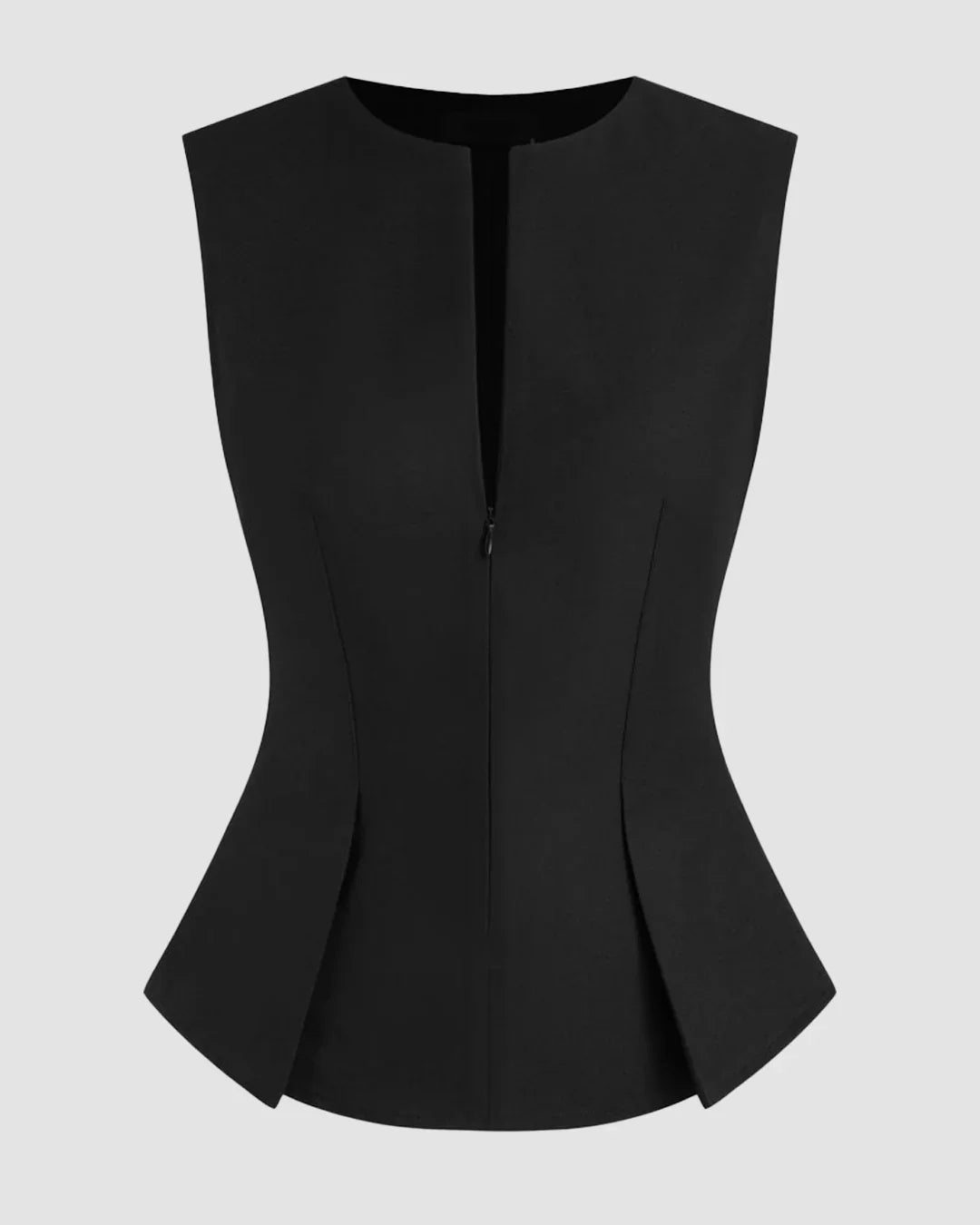 Half Zip Pleated Top in Black