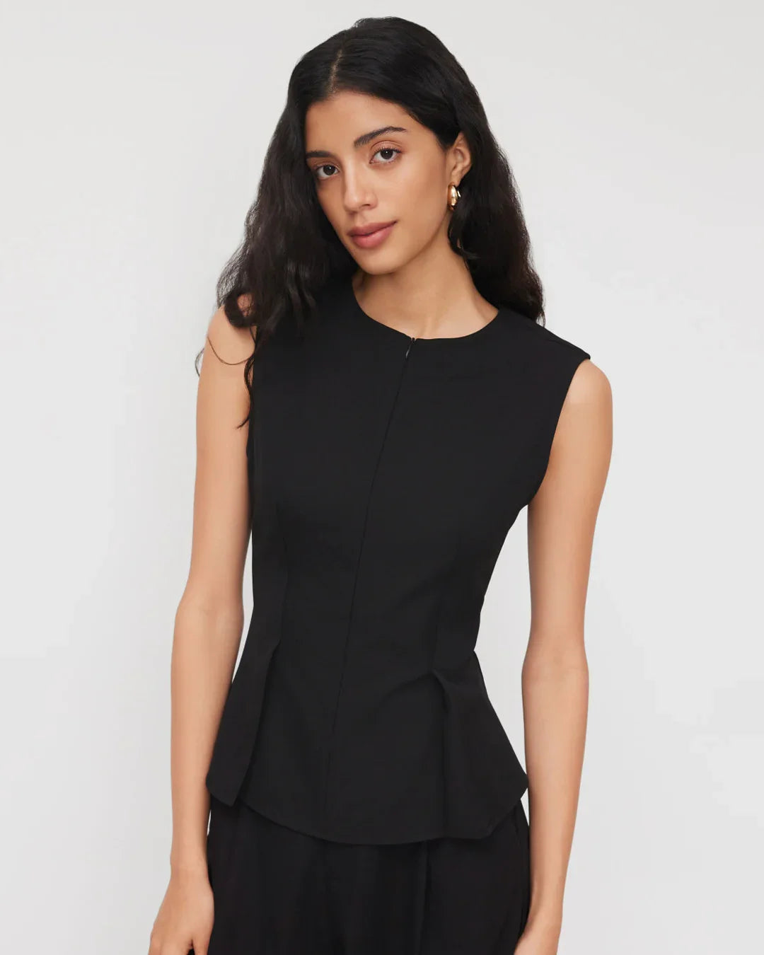 Half Zip Pleated Top in Black