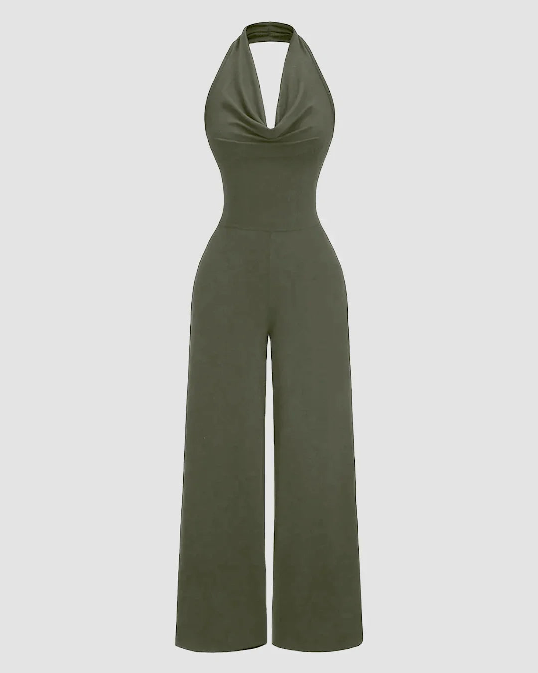 Halter Cowl Neck Wide Leg Jumpsuit in Green