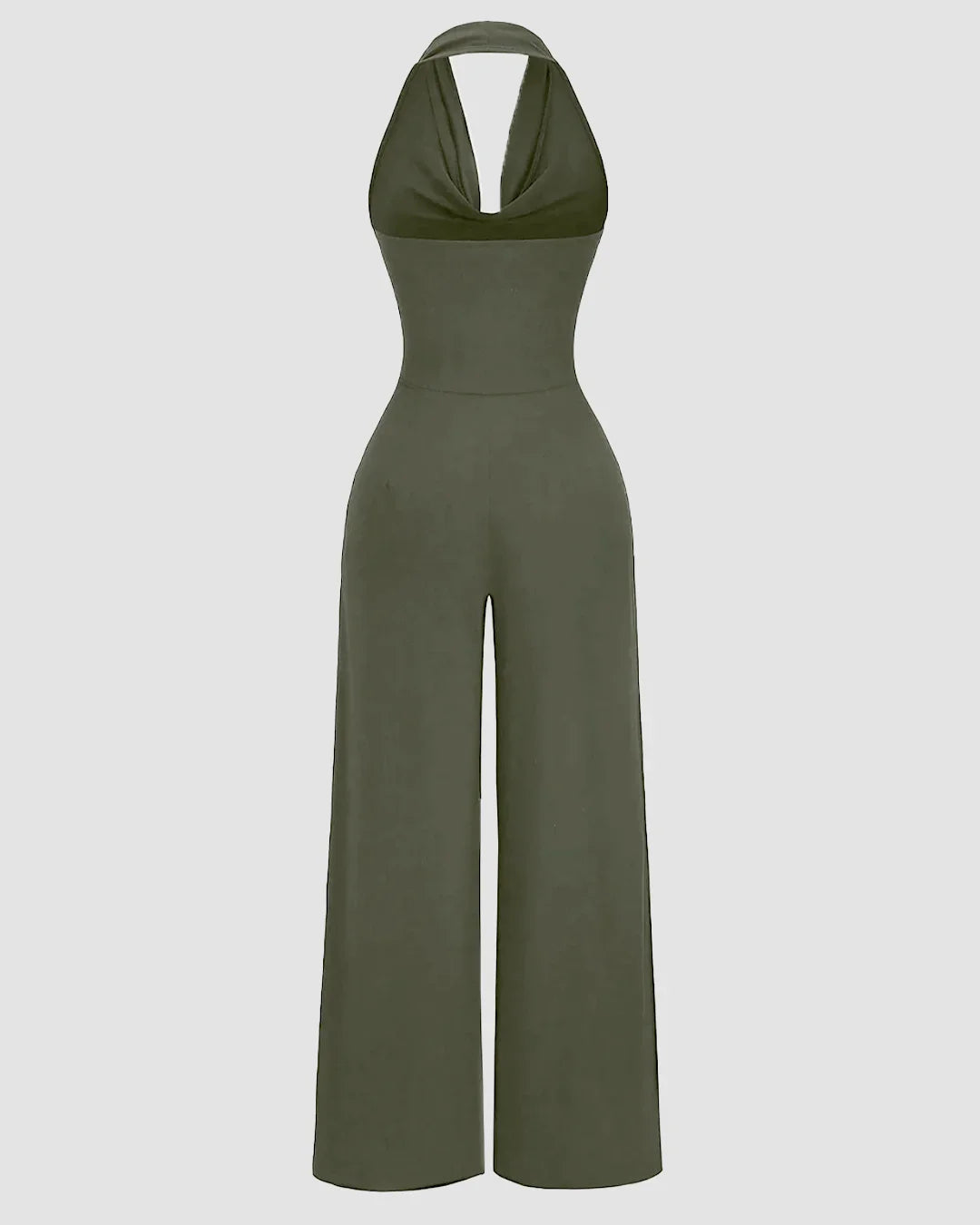 Halter Cowl Neck Wide Leg Jumpsuit in Green