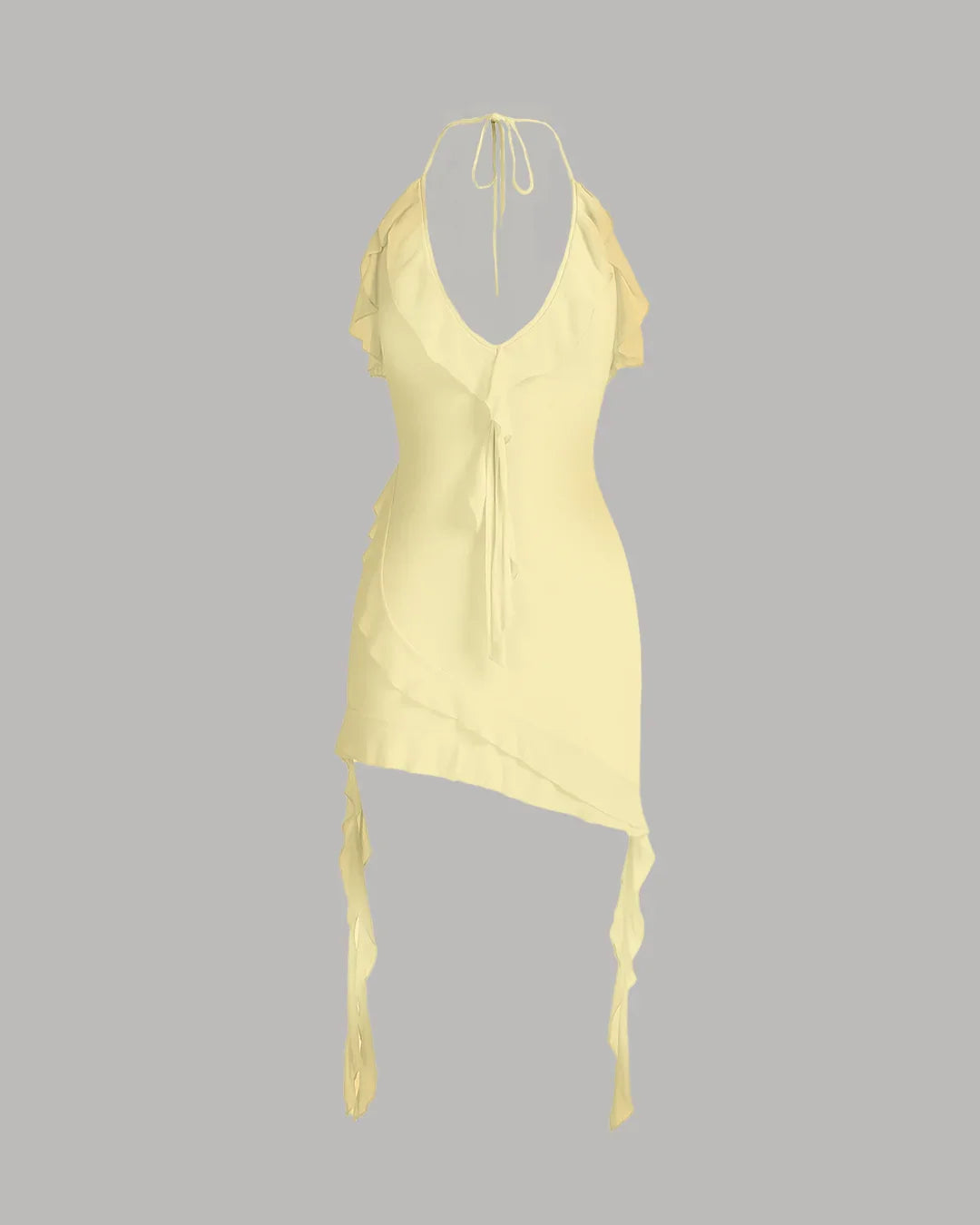 Halter Neck Ruffle French Vanilla Mini Dress