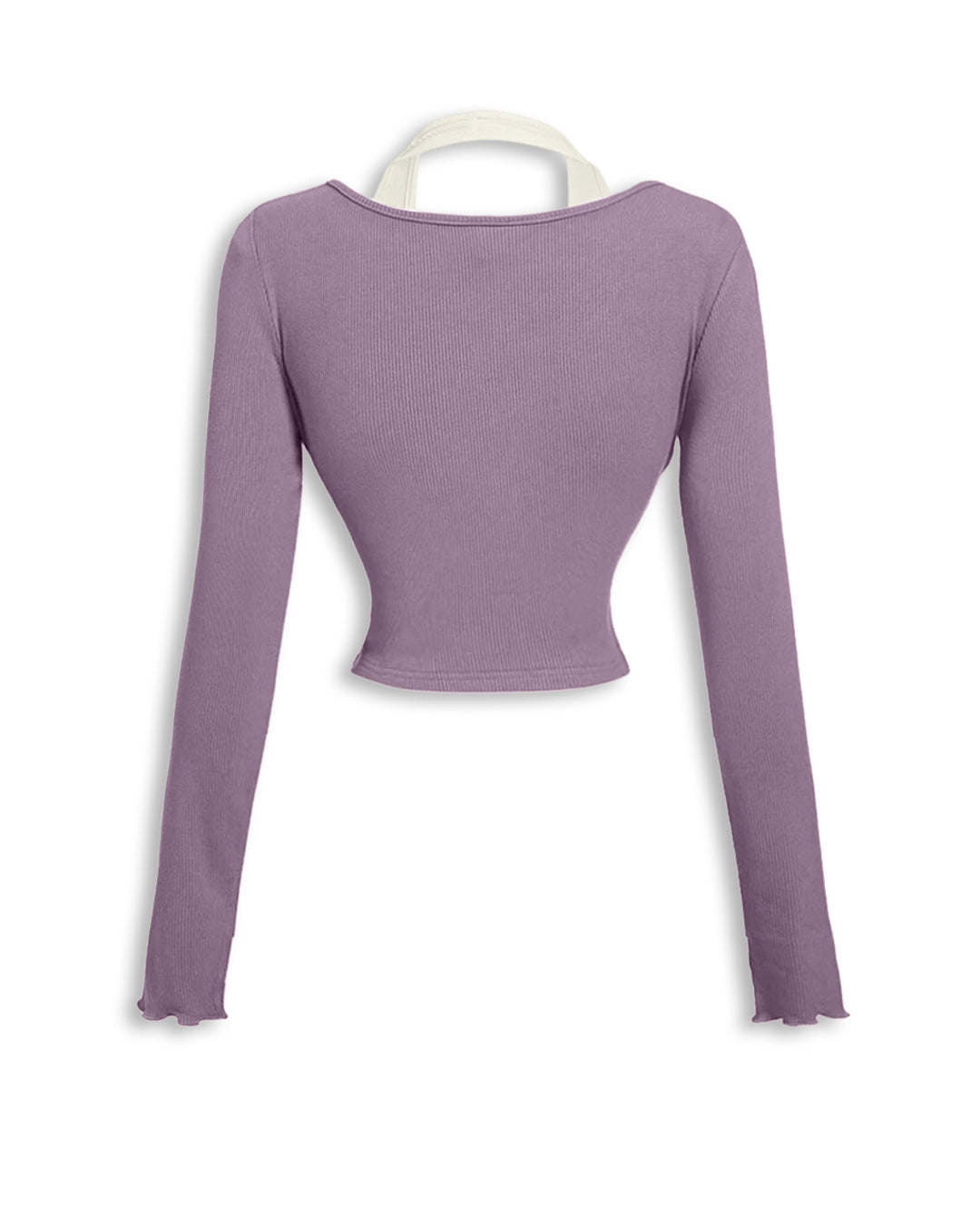 Halter Neck Straight Hem Full Sleeve 2-In-1 Crop Top in Lilac