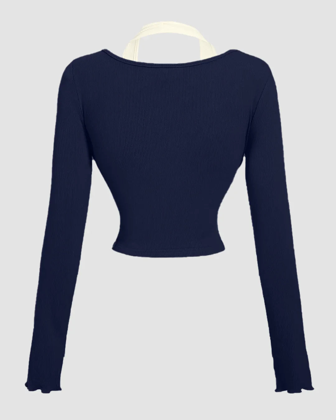 Halter Neck Straight Hem Full Sleeve 2-In-1 Crop Top in Navy Blue