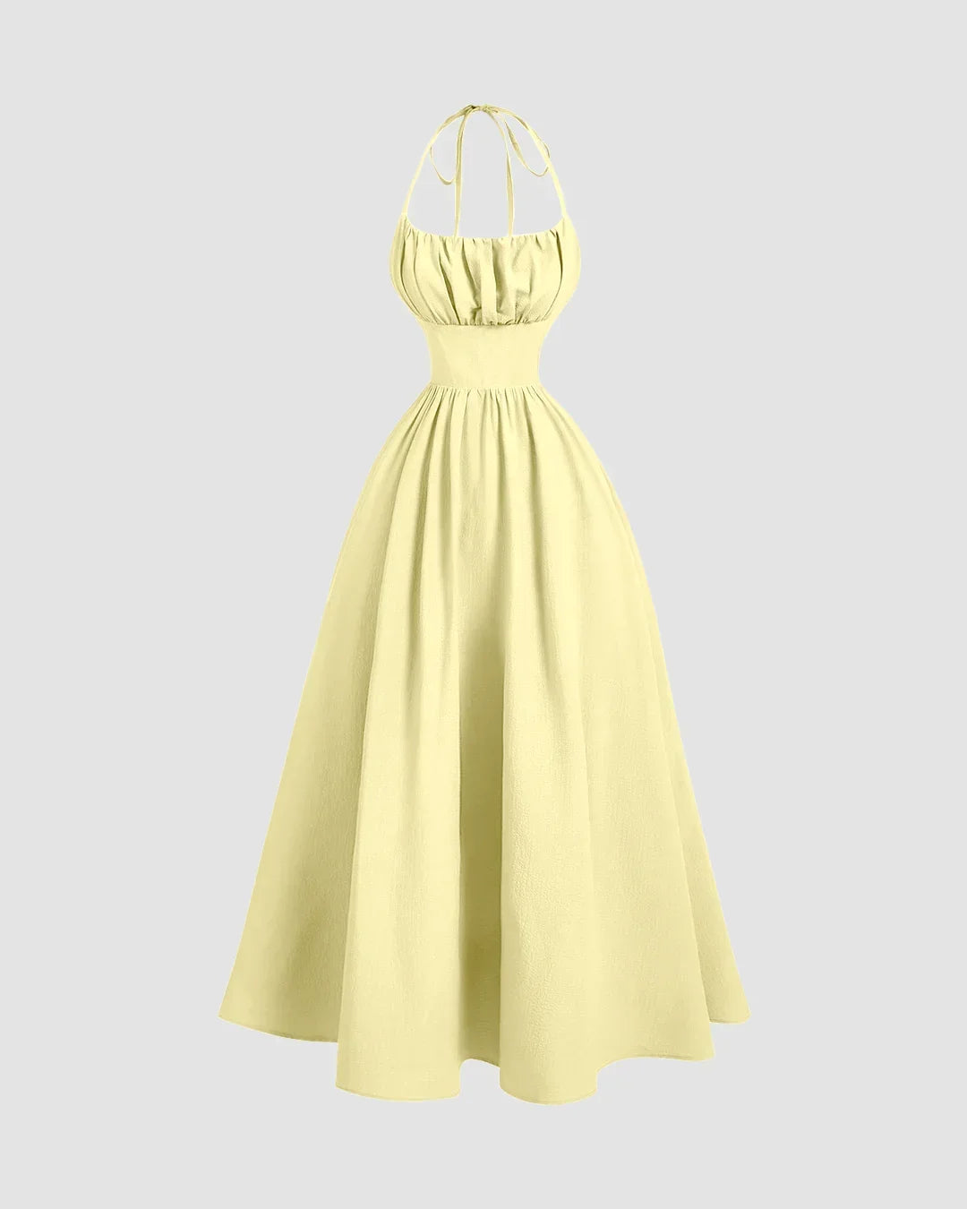 Halter Neck Tie-Back Fit and Flare Midi Dress in French Vanilla