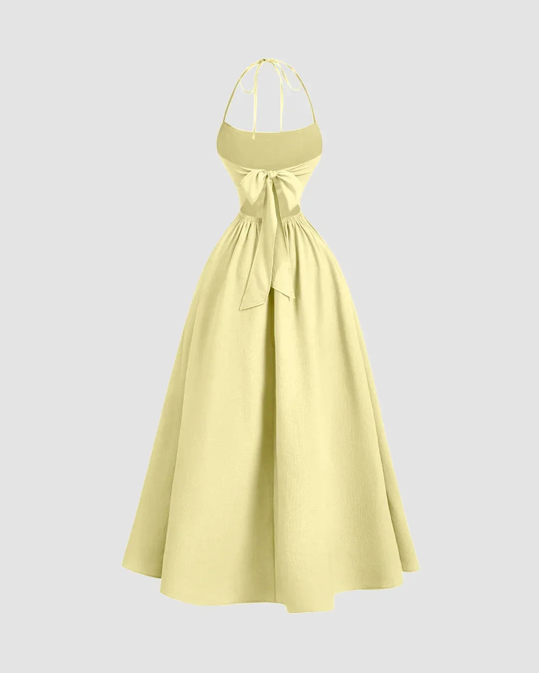 Halter Neck Tie-Back Fit and Flare Midi Dress in French Vanilla