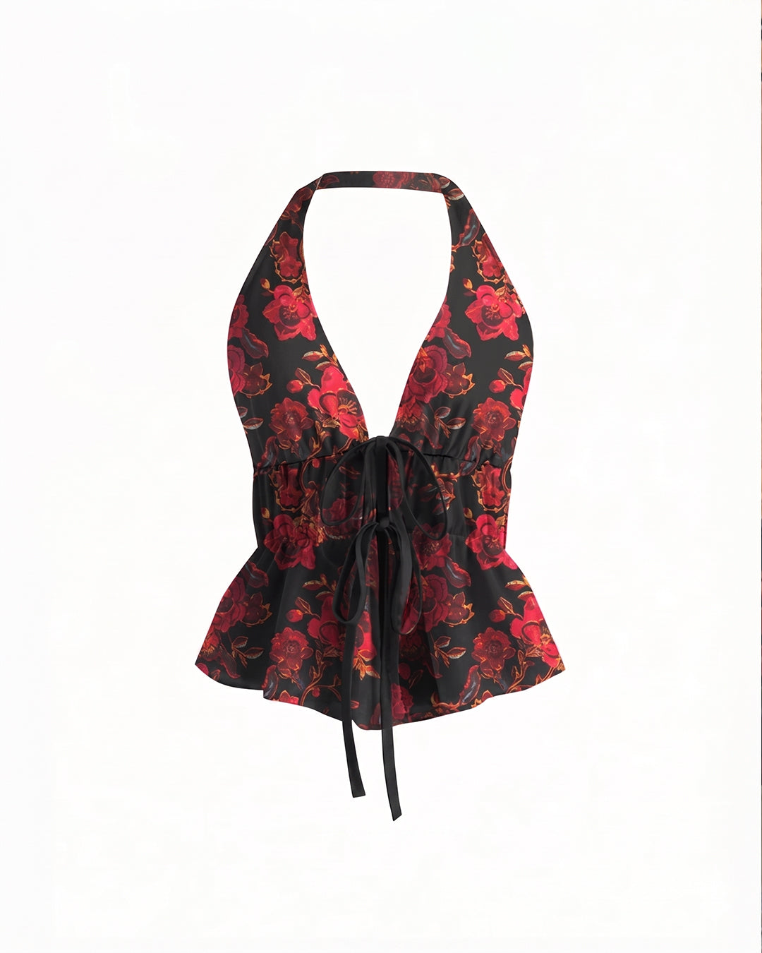 Halter Neckline Floral Knotted Tank Top