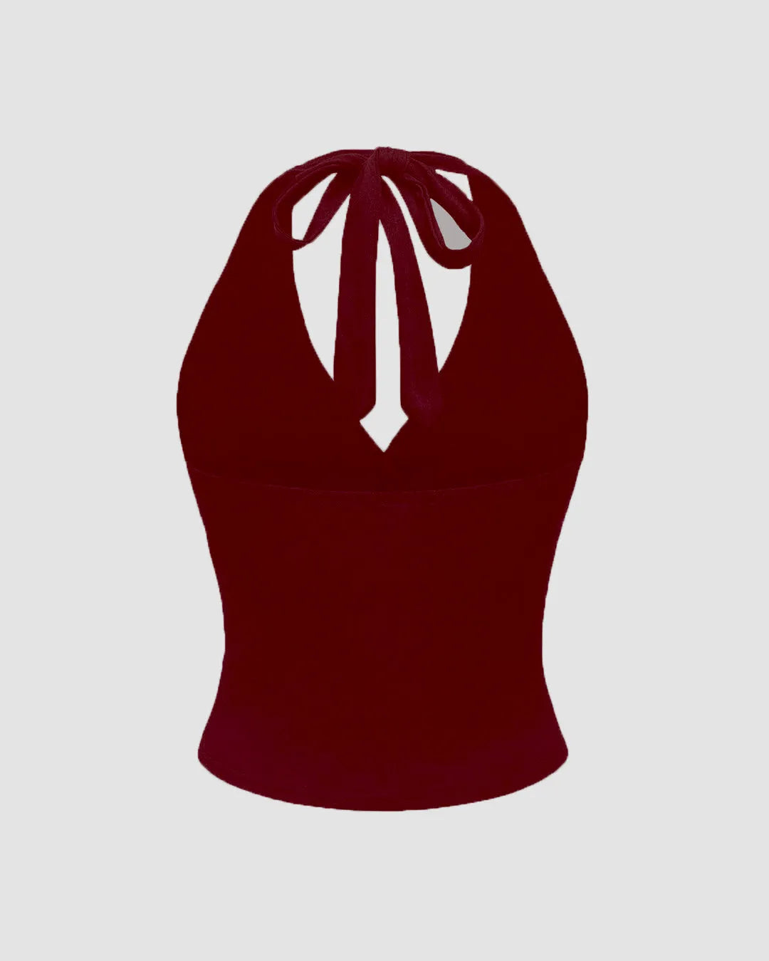 Halter Tie Waist Ruched Fitted Chic Glamour Burgundy Tank Top