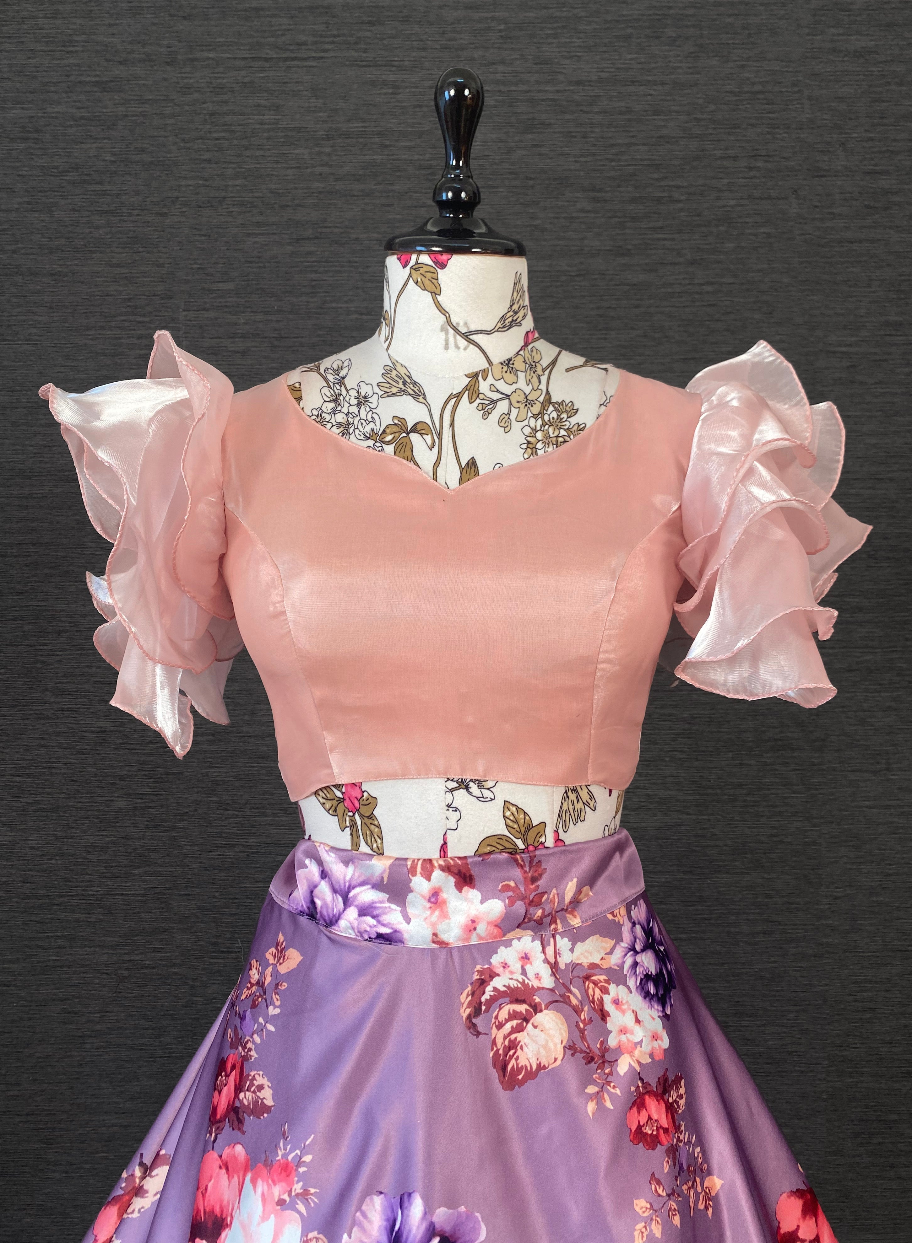 Lavender Color Heavy Dull Satin Floral Digital Printed Lehenga With Varisa Silk Choli