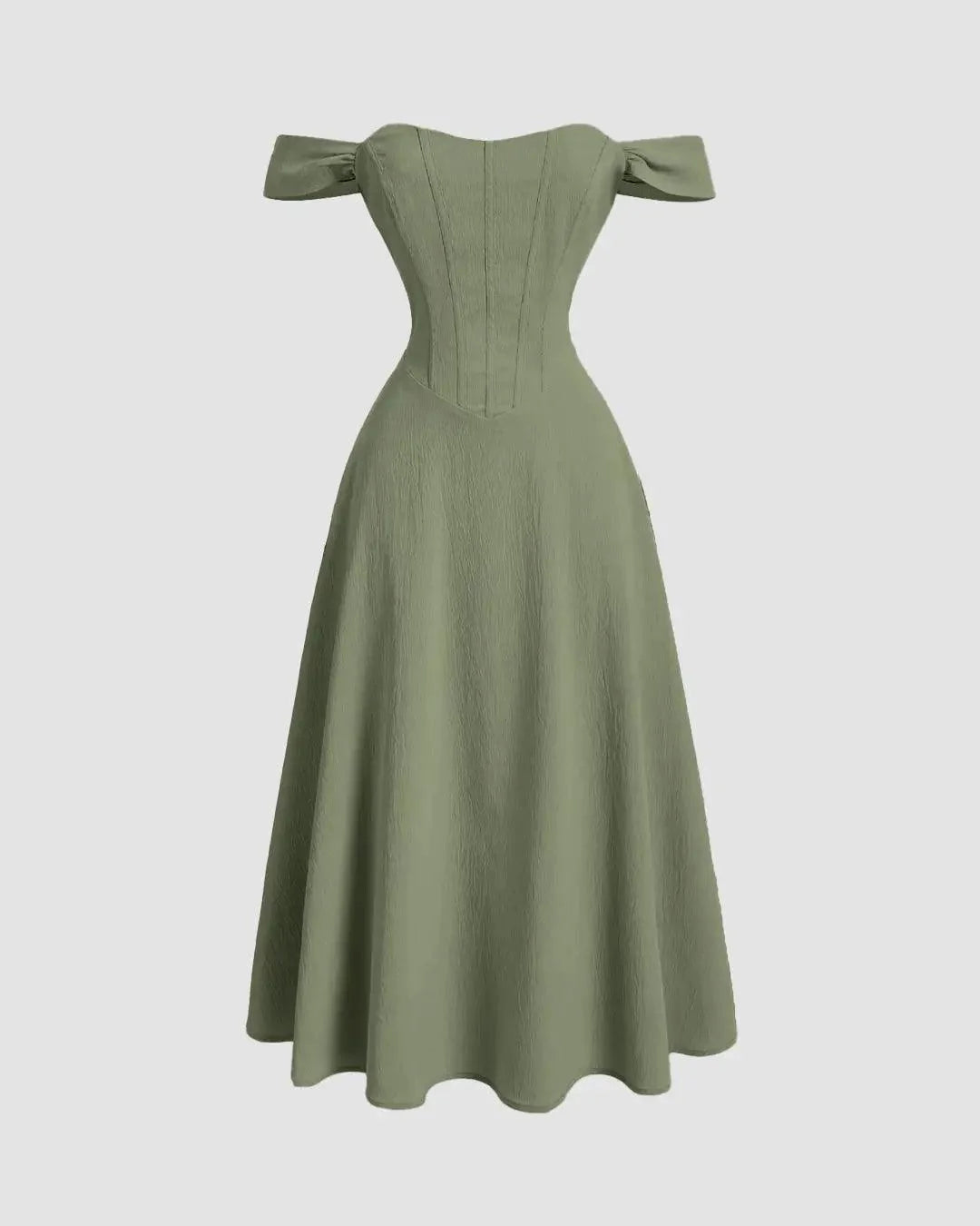 Herbal Faux Fishbone Design Romantic One-Shoulder Dress
