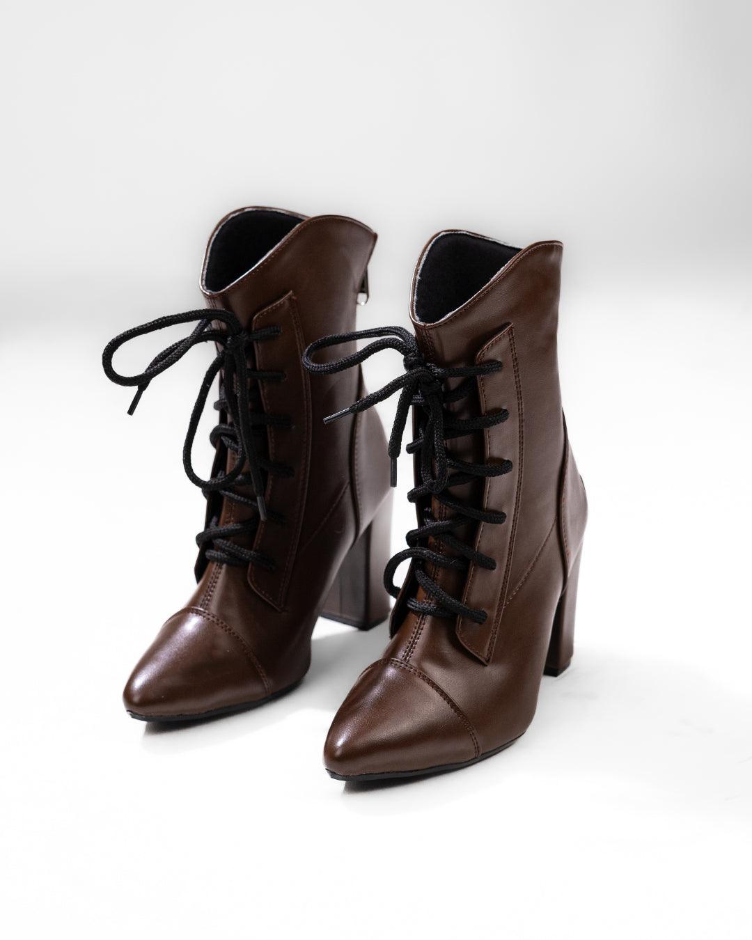 High-Heeled Lace-Up Mid-Calf Boots