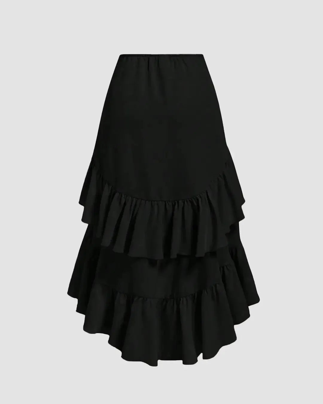 High-Low Ruffled Layered Drawstring Black Skirt