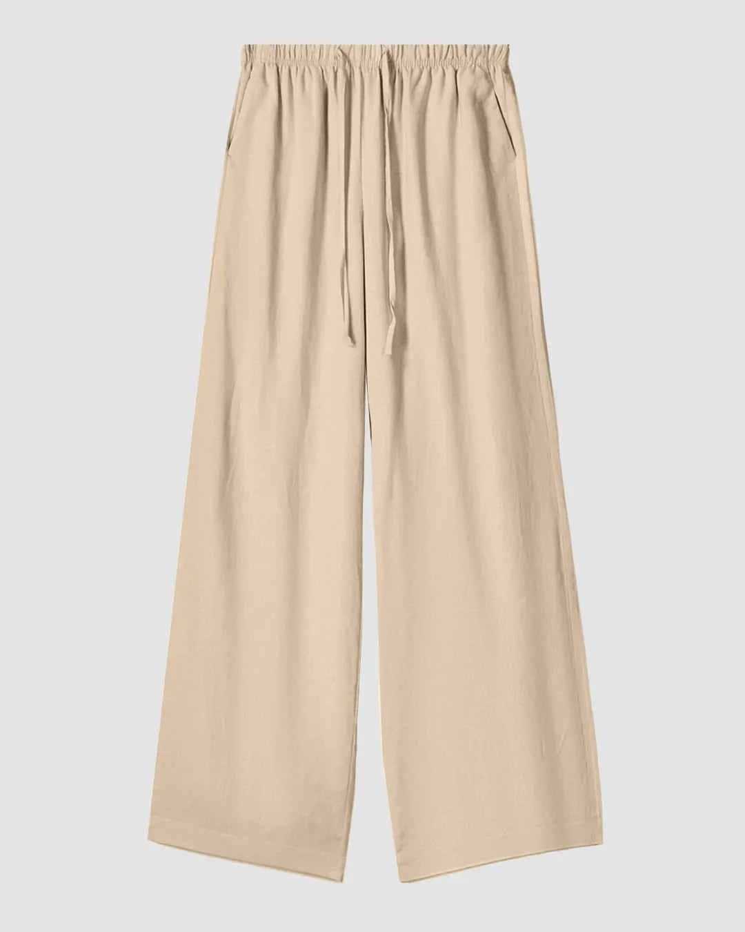 High-Rise Drawstring Wide-Leg Trousers in Light Khaki