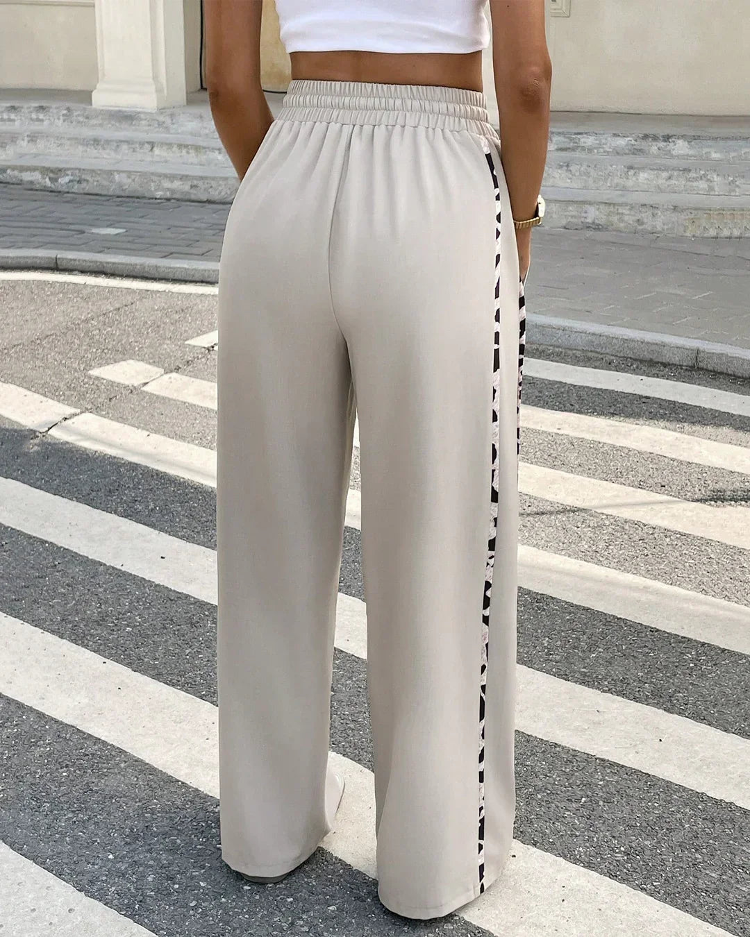 High-Rise Side-Tape Drawstring Wide-Leg Trousers