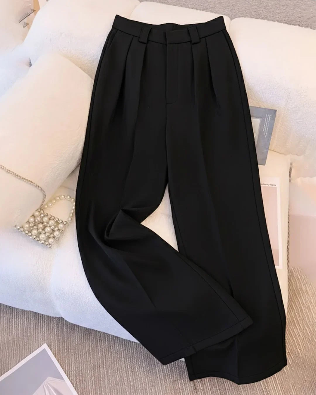 High-Waisted Wide-Leg Tailored Trousers in Black