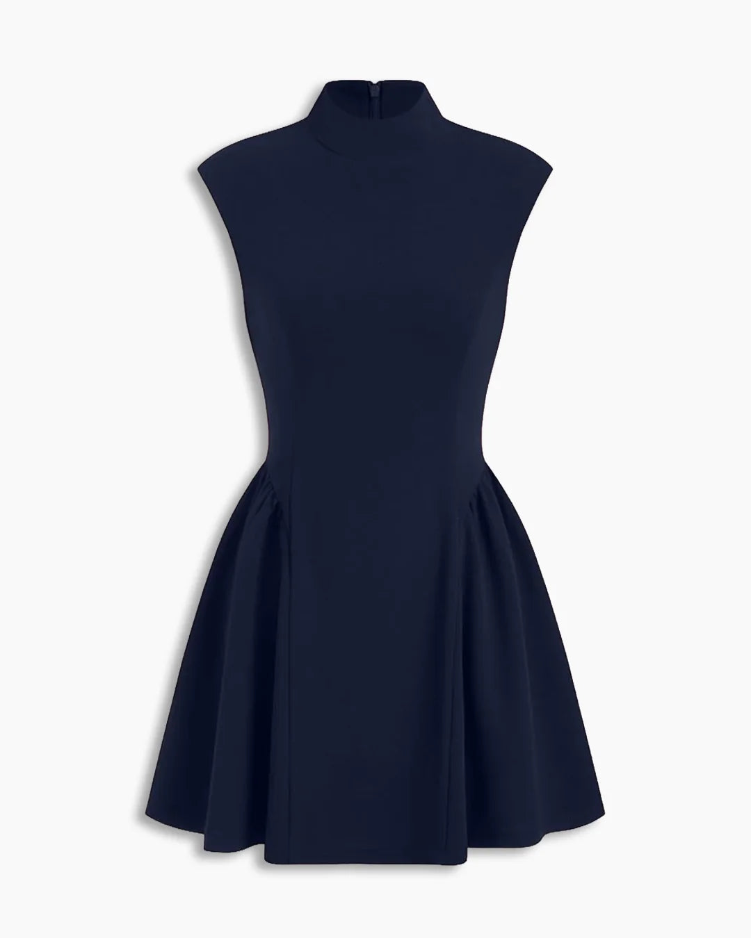 High Neck Fit and Flare A-Line Sleeveless Mini Dress in Dark Navy Blue