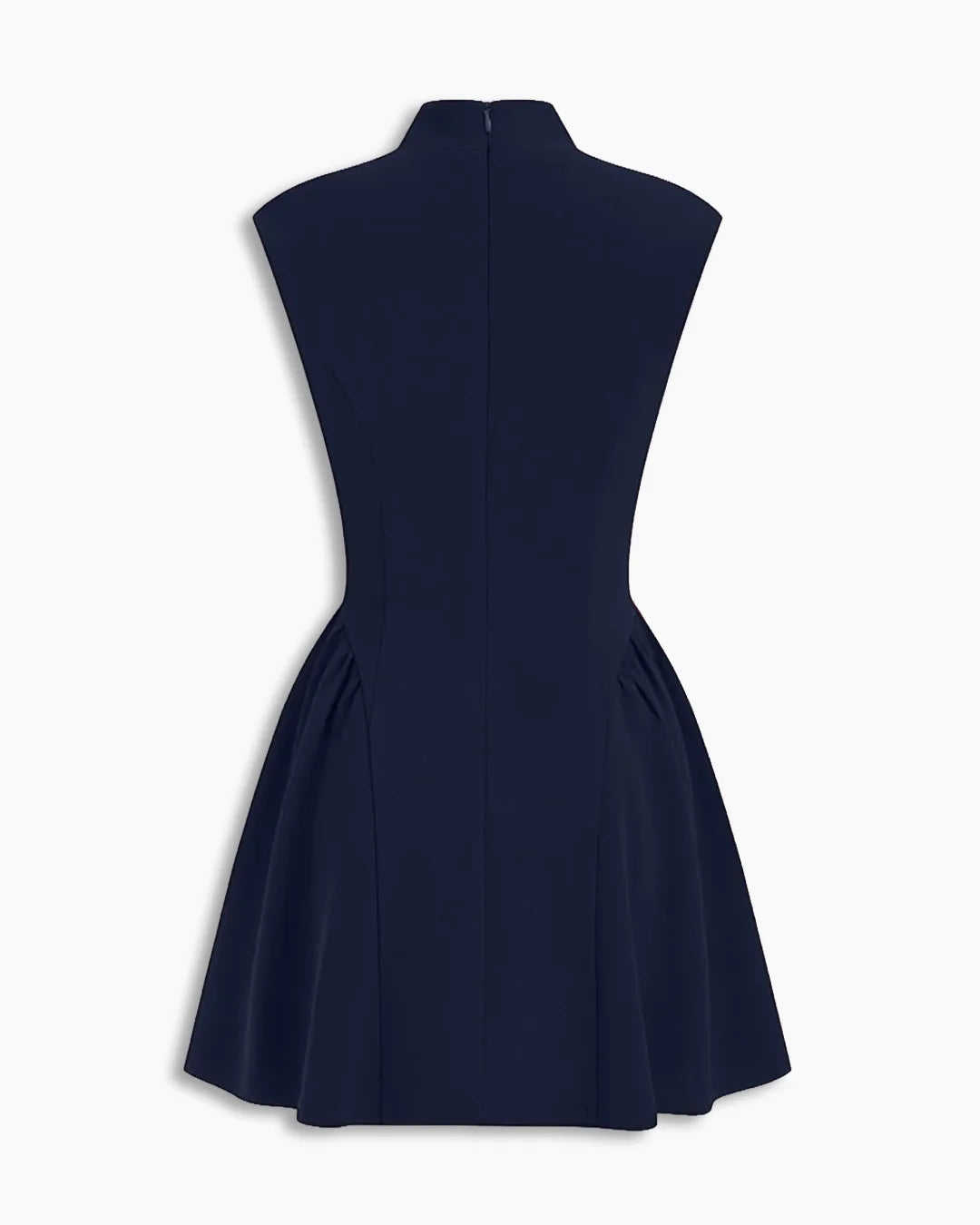 High Neck Fit and Flare A-Line Sleeveless Mini Dress in Dark Navy Blue