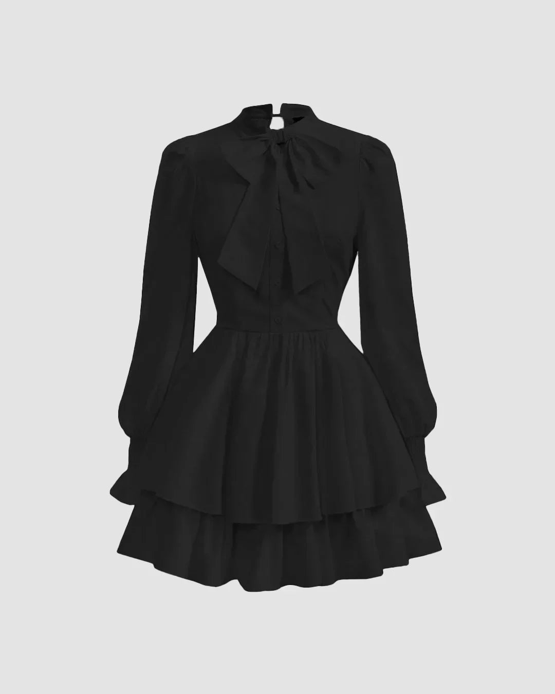 High Neck Puff Sleeve Dress in Black