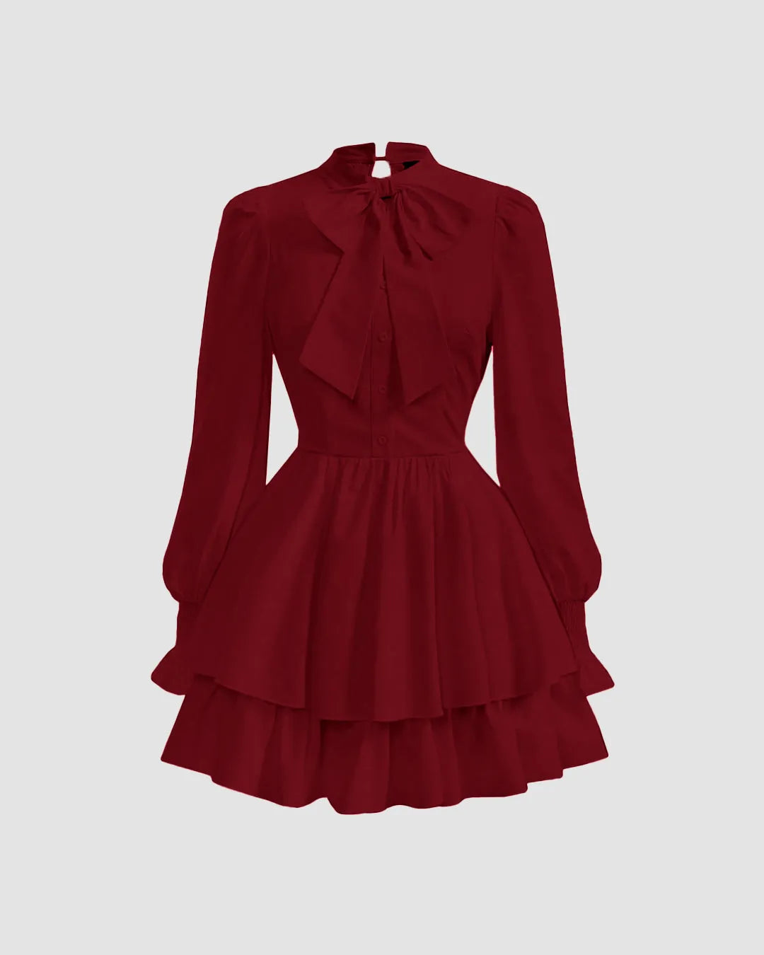 High Neck Puff Sleeve Dress in Cherry