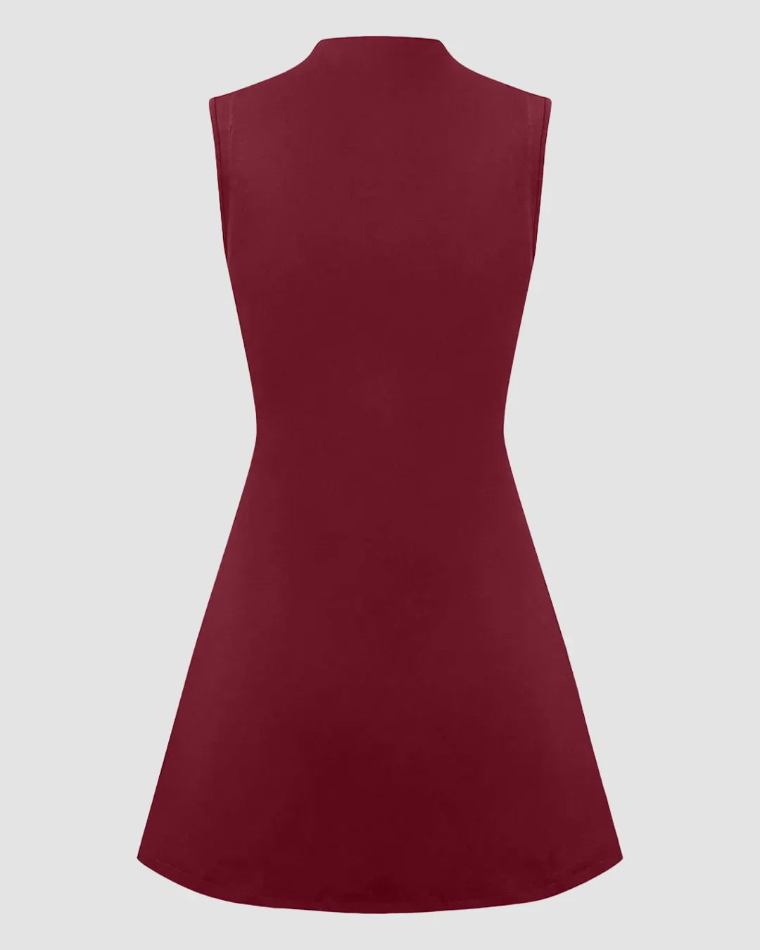 High Neck Ruched A-Line Mini Dress in Burgundy