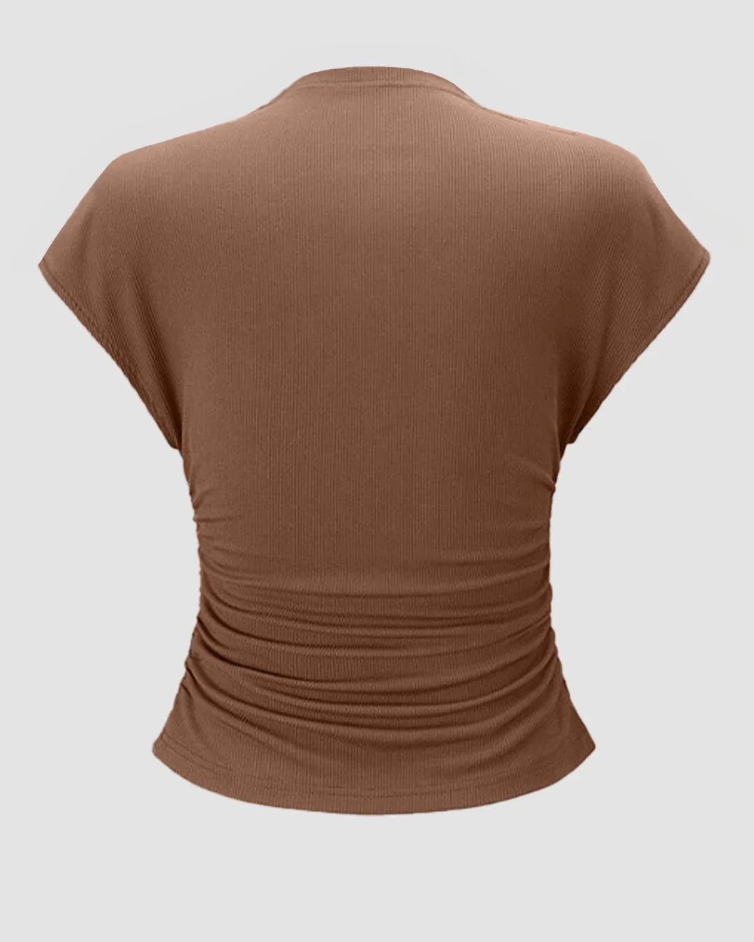 High Neck Ruched Stretch Top in Piecan Pie