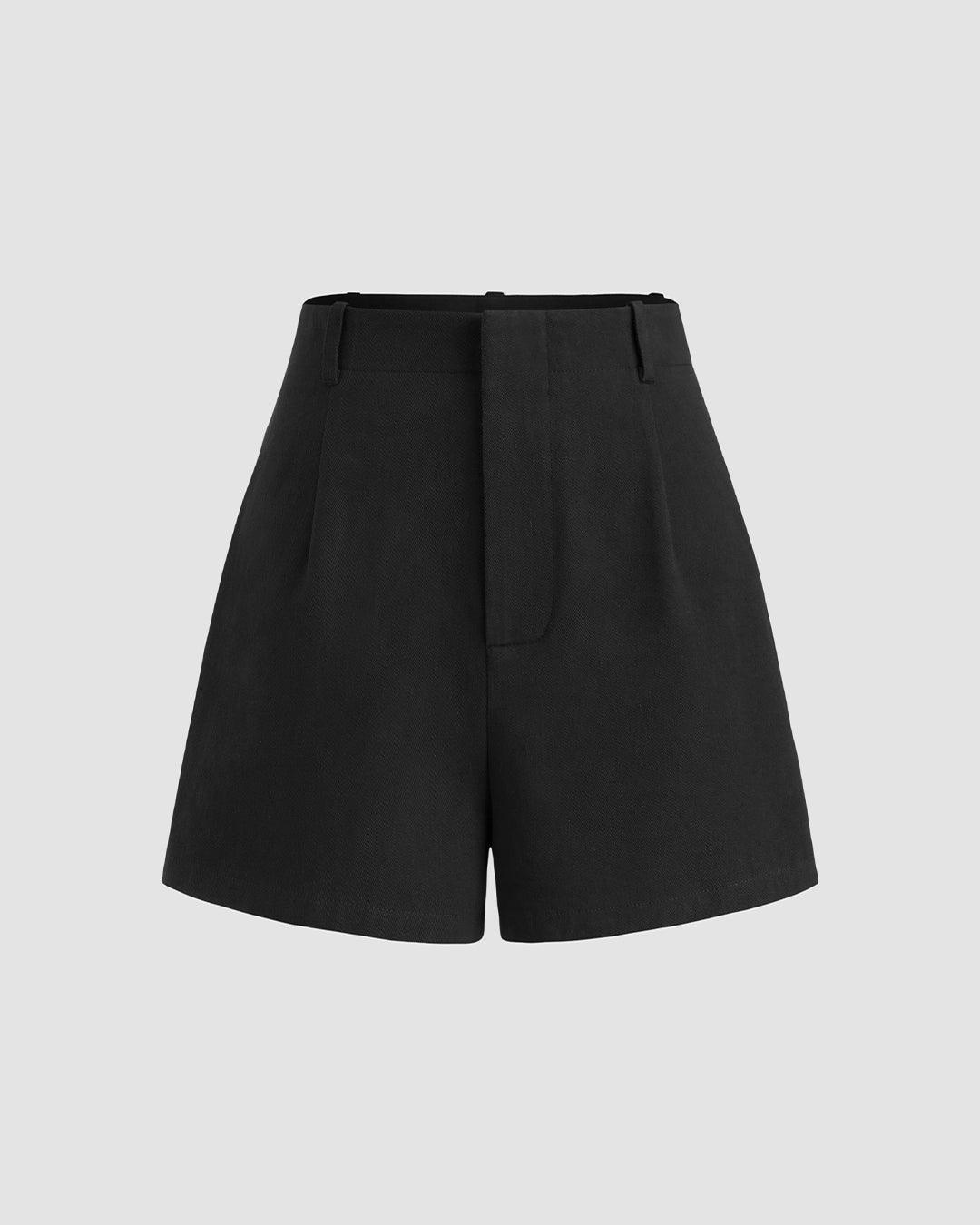 High Rise Solid Shorts In Black