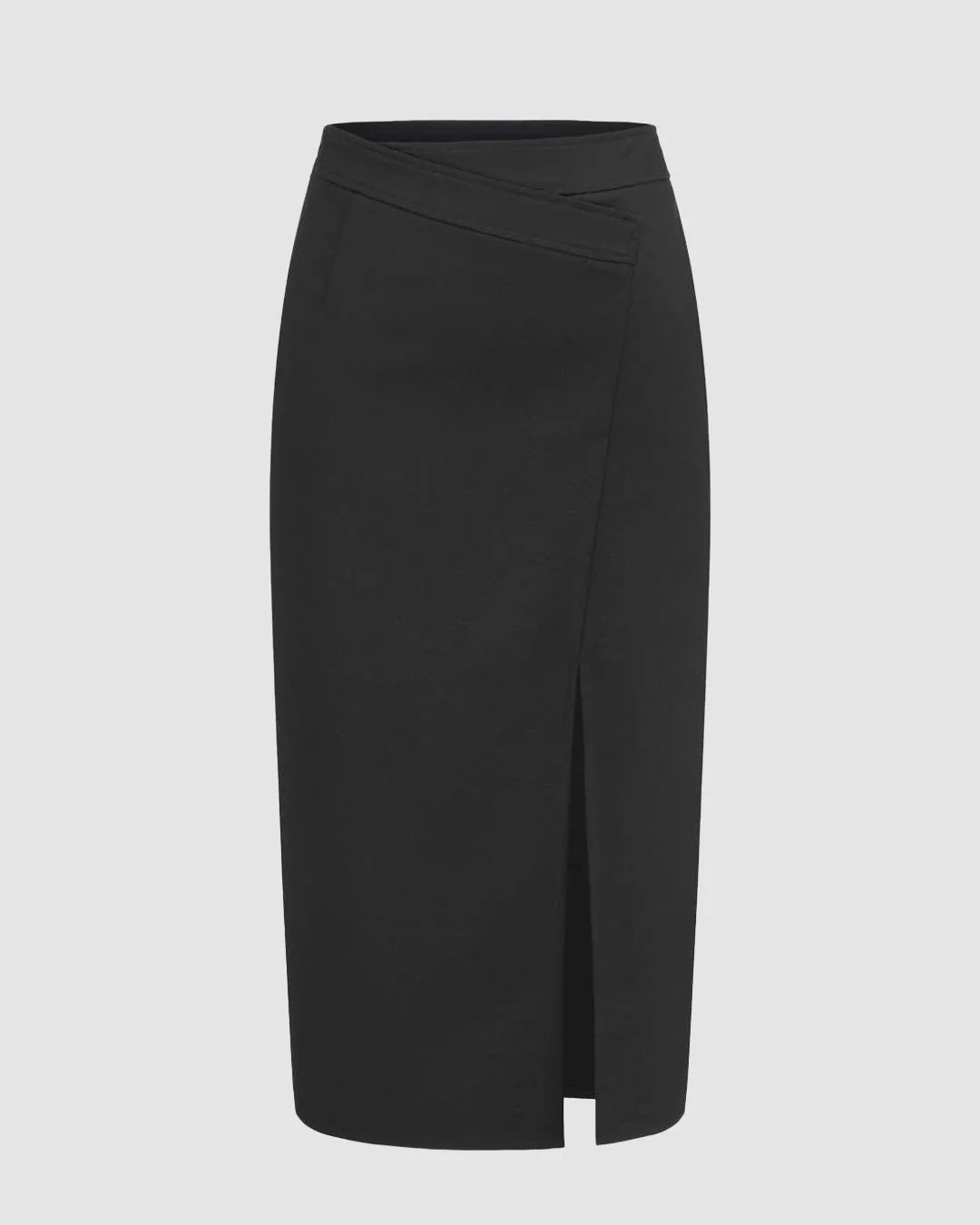 High Rise Split Zipper Black Midi Skirt