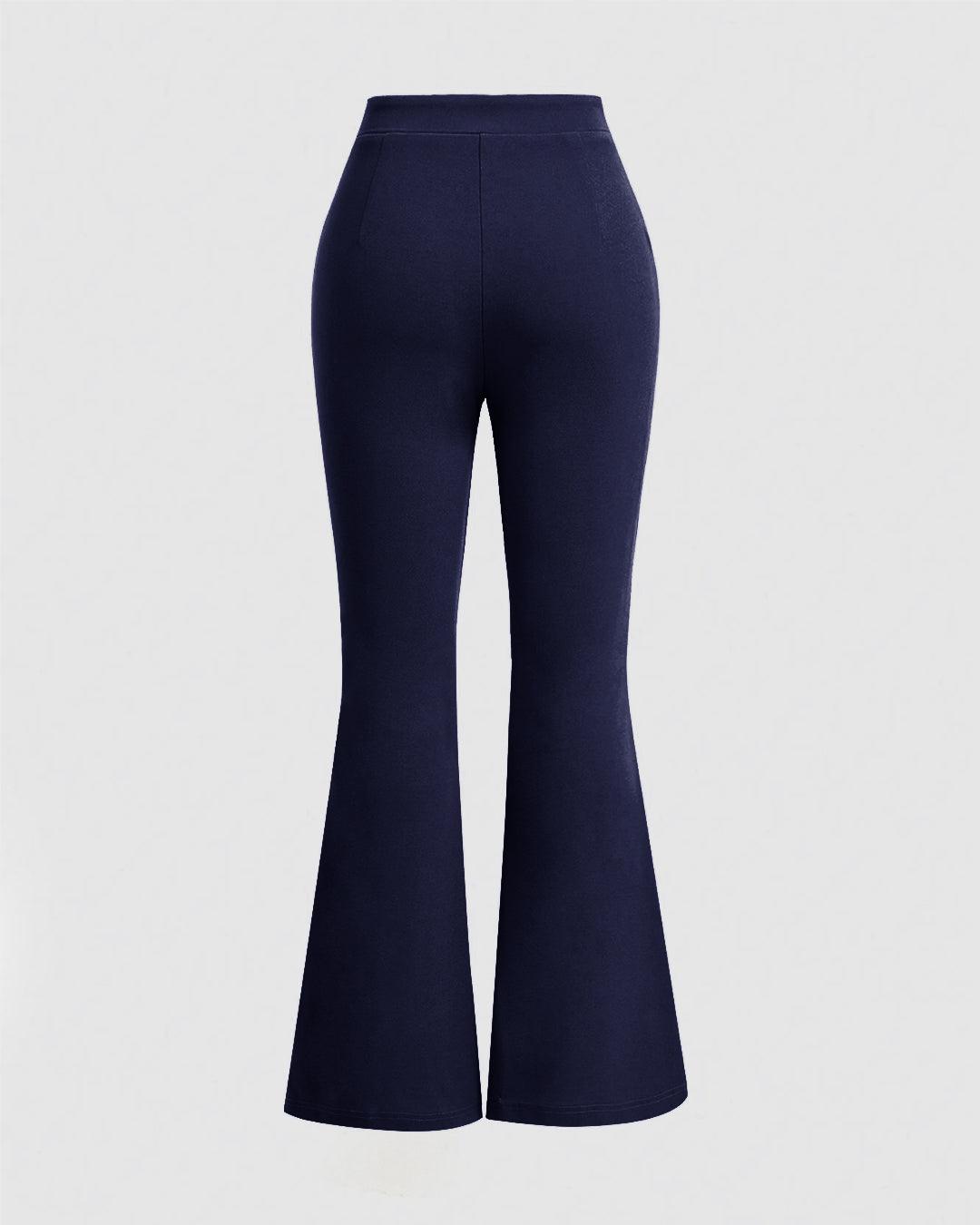 High Waist Flared Toothpick Pleated Trouser In Navy Blue