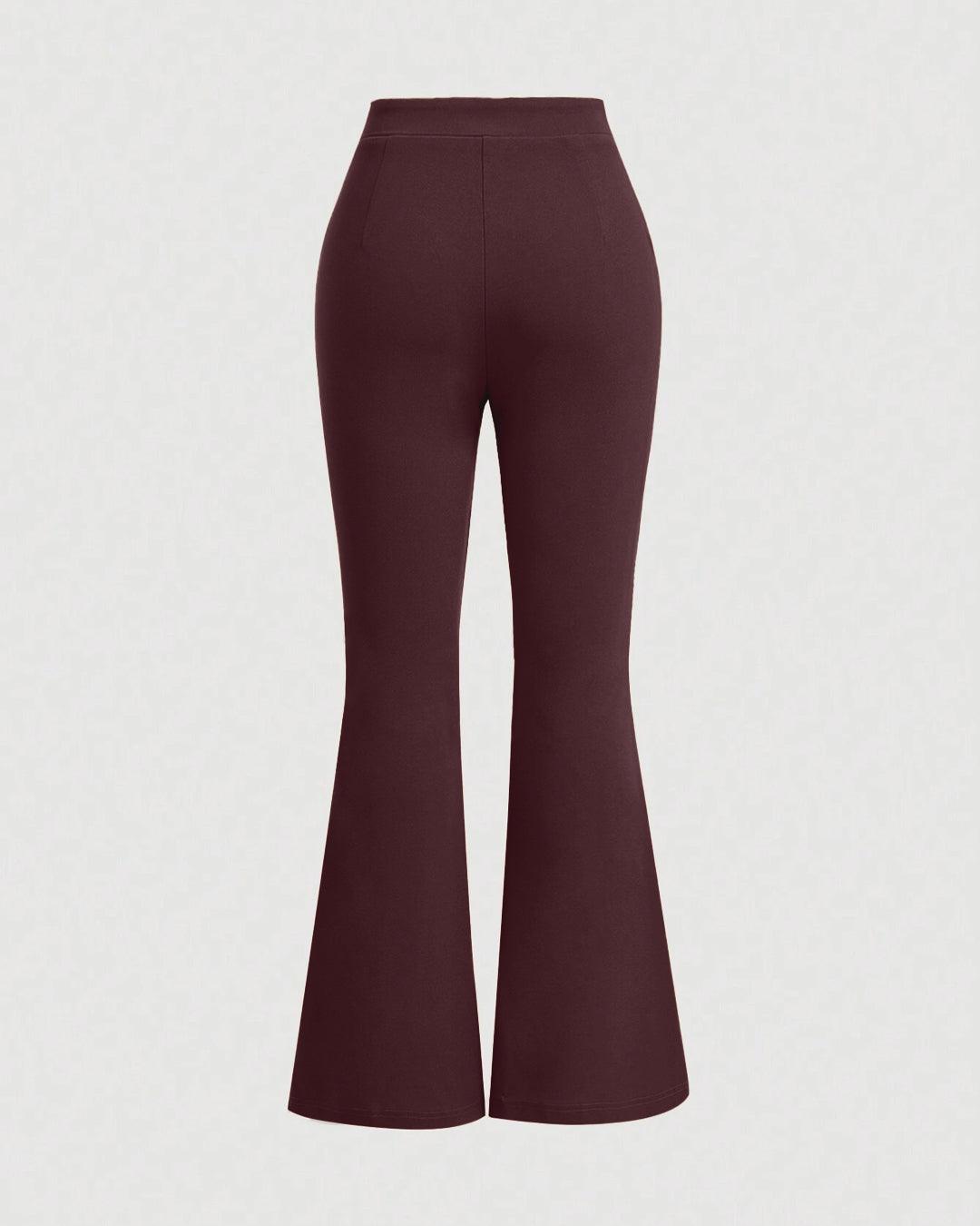 High Waist Flared Toothpick Pleated Trousers In Wine