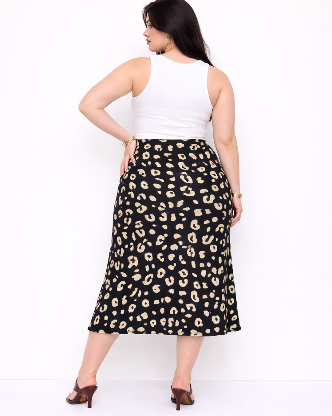 High Waist Slit Animal Print Midi Skirt Curve & Plus