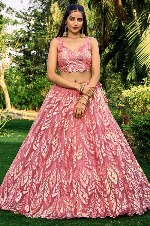 Hot Pink Designer Soft Net Thread With Multiple Sequins Work Lehenga Choli
