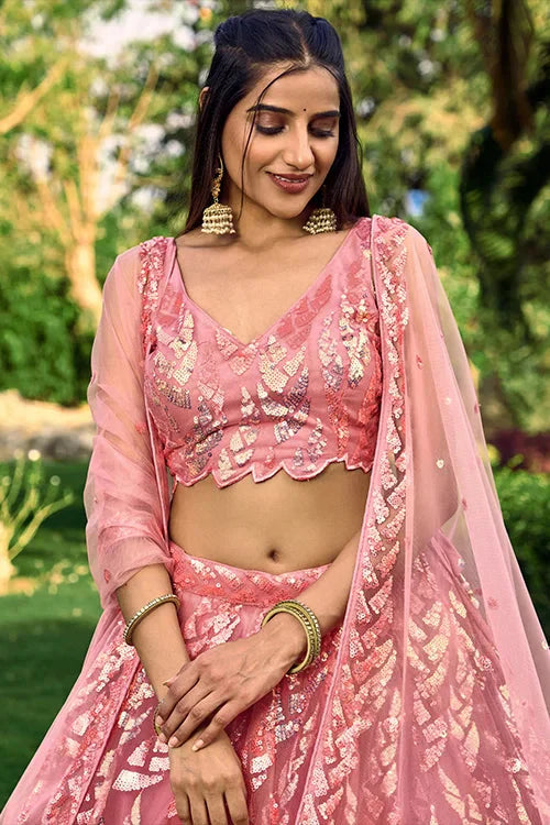 Hot Pink Designer Soft Net Thread With Multiple Sequins Work Lehenga Choli