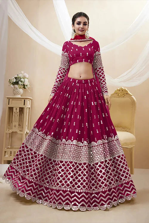 Hot Pink Embroidered Bridal Lehenga Choli in Georgette