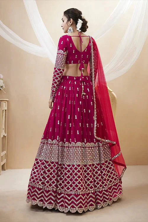 Hot Pink Embroidered Bridal Lehenga Choli in Georgette