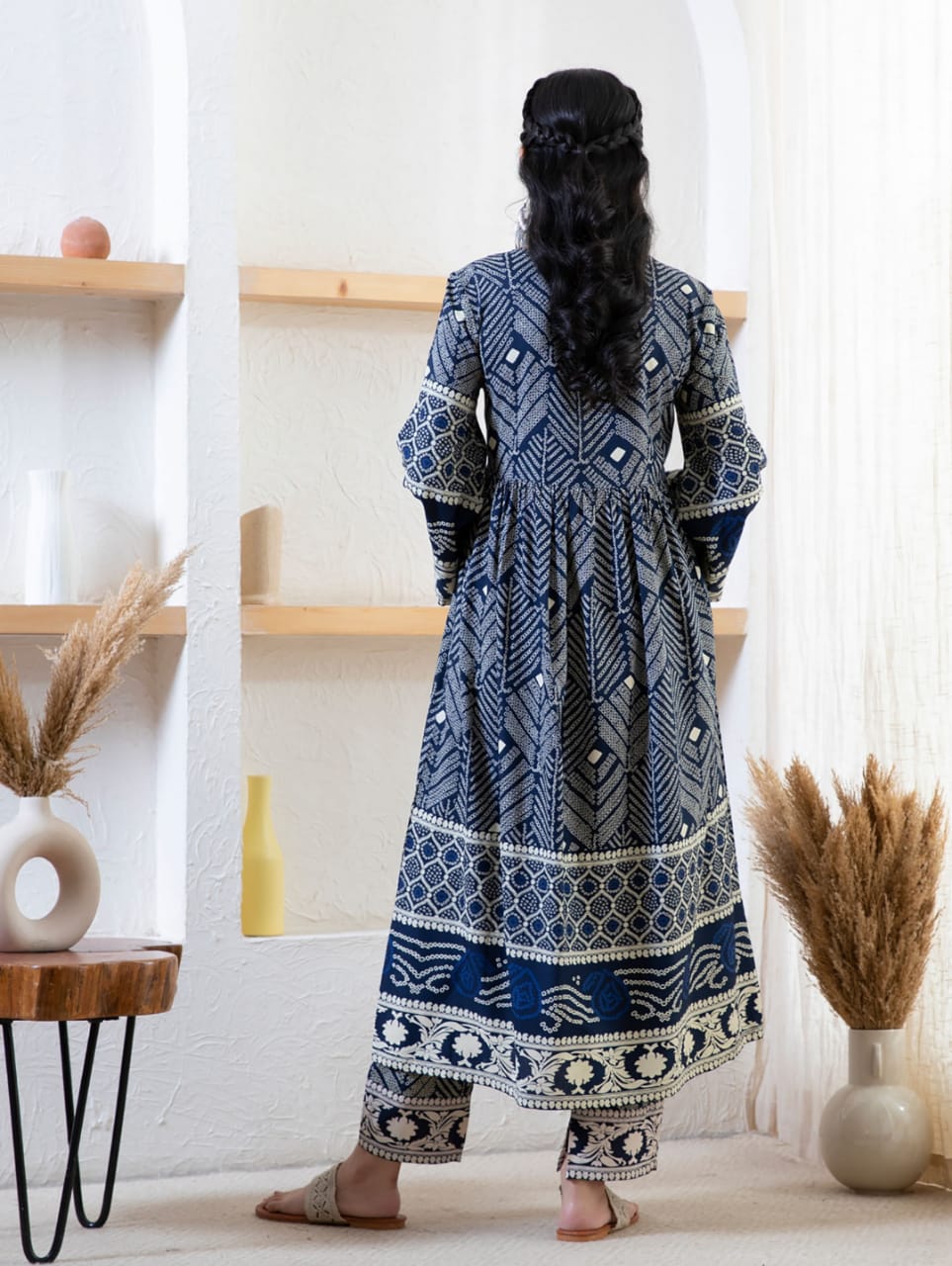 Stunning Blue Printed Rayon Aliya Kurti with Bell Sleeves and Pocket