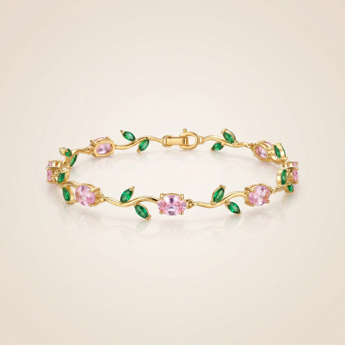 Pink Green Tulip Bracelet (Gold )