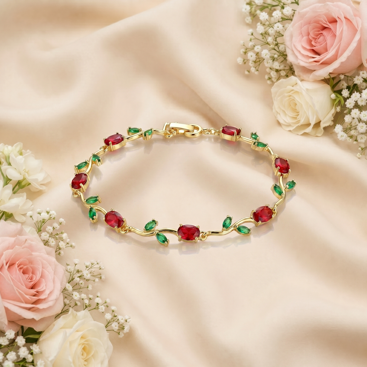 Red Green Tulip Bracelet