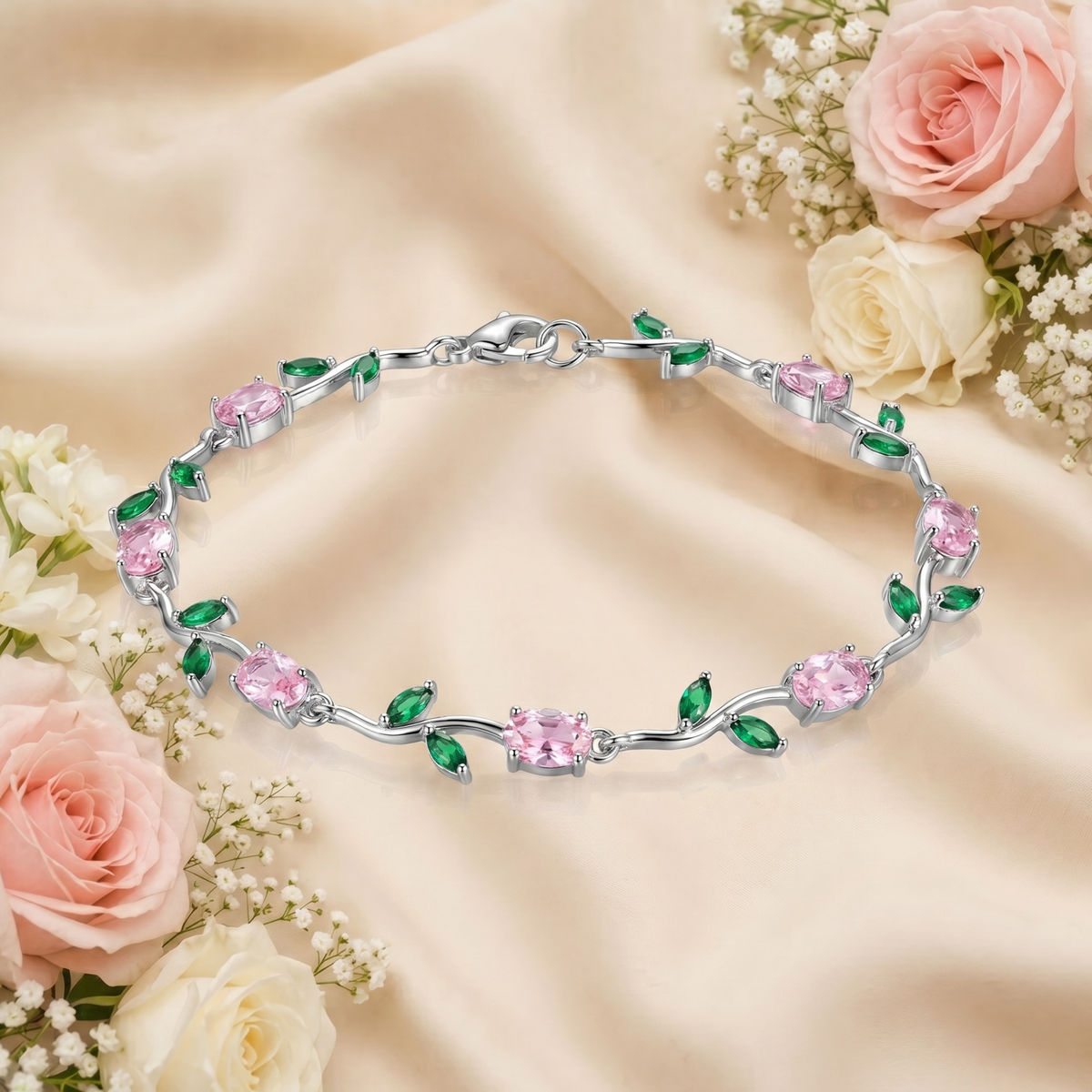 Pink Green Tulip Bracelet