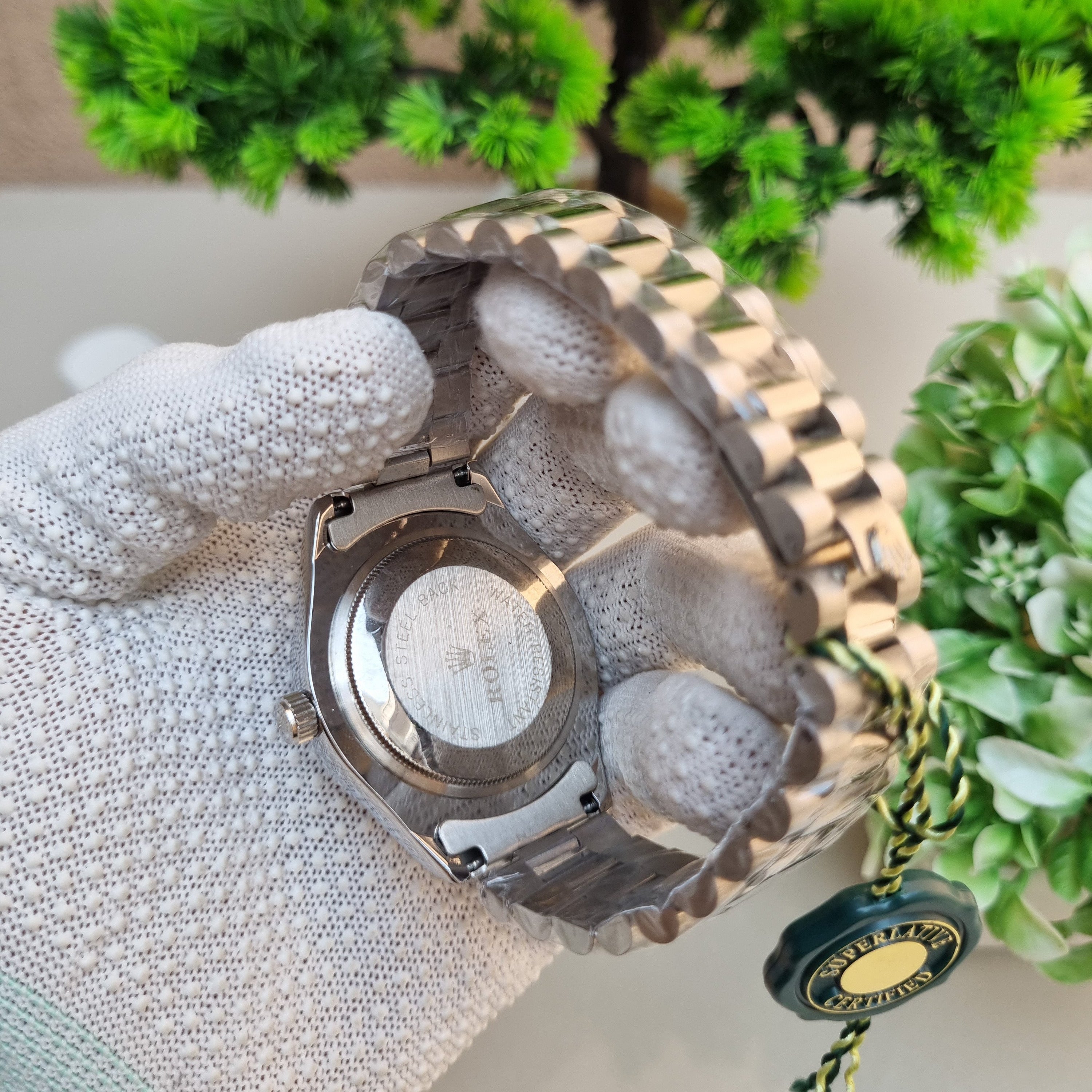 Role_x Date Just Silver/Green Watch