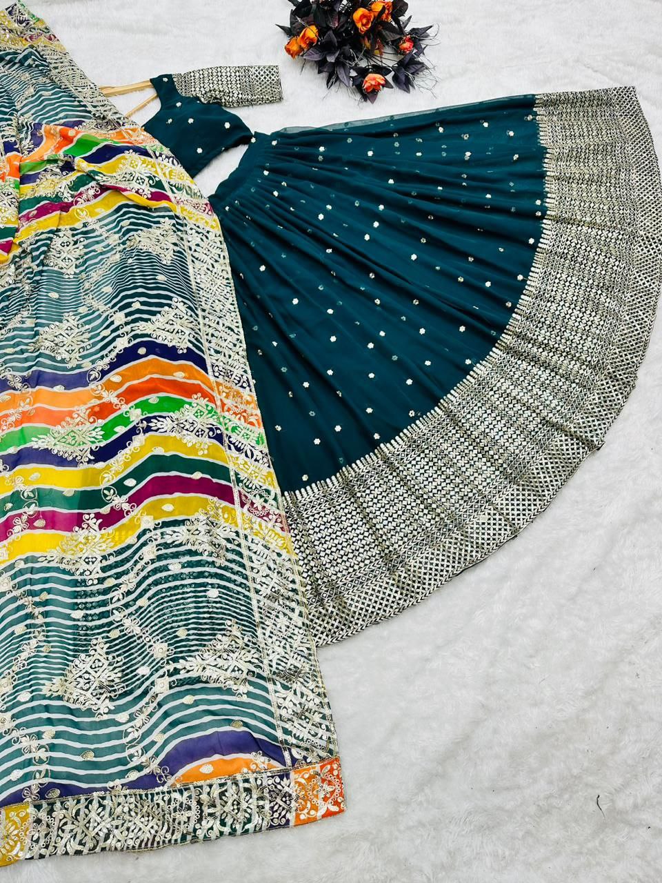 Innovative Green Color Georgette sequence Lehenga Choli