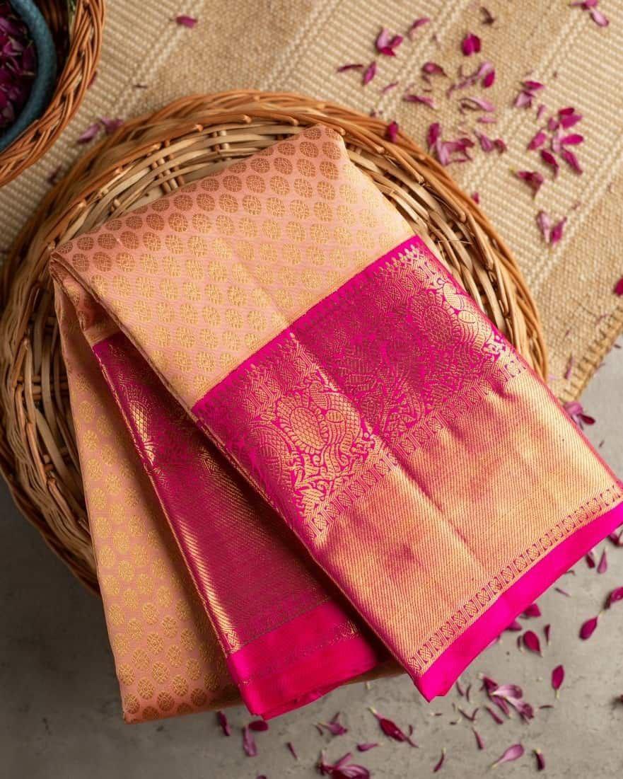 Tremendous Peach Soft Banarasi Silk Saree With Evocative Blouse Piece