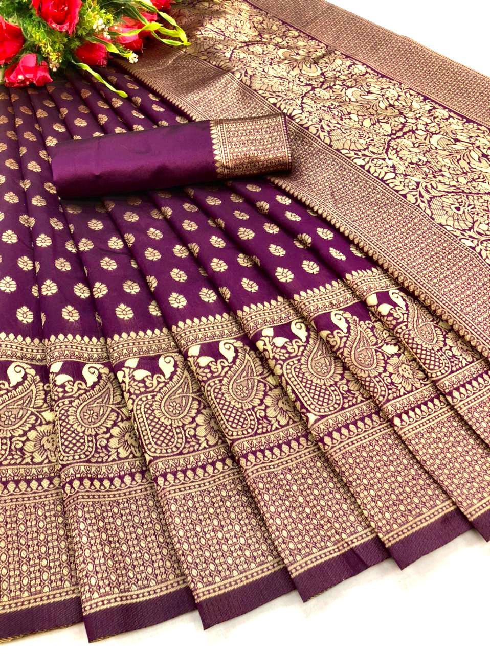Scrumptious Purple Soft Banarasi Silk Saree With Bewitching Blouse Piece