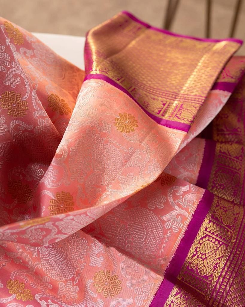 Fugacious Pink Soft Banarasi Silk Saree With Improbable Blouse Piece