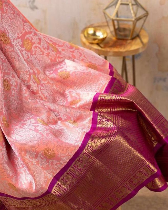 Fugacious Pink Soft Banarasi Silk Saree With Improbable Blouse Piece