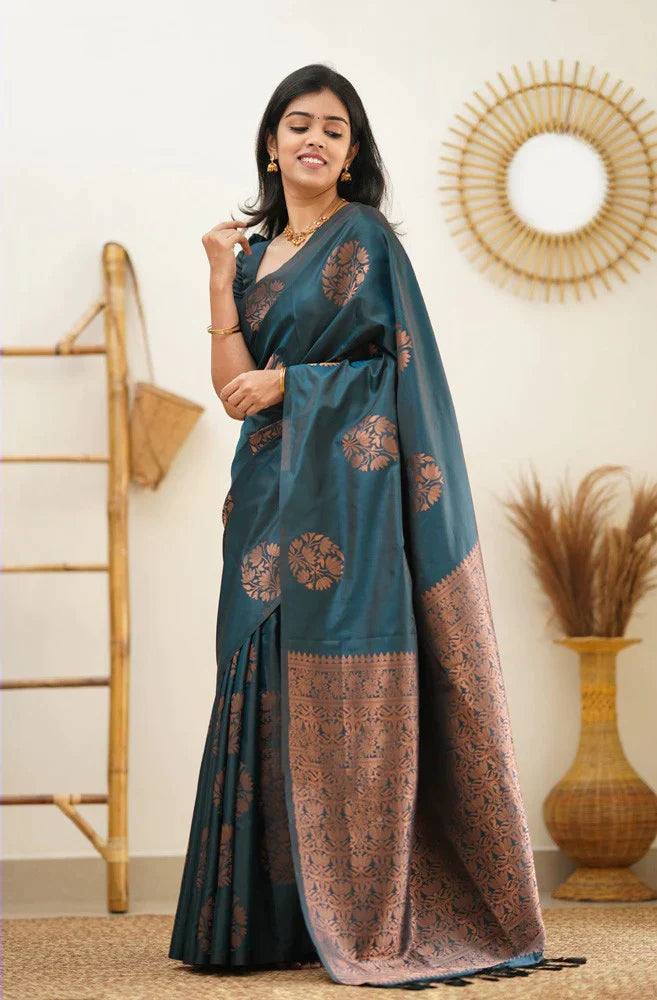 Angelic Rama Soft Silk Saree With Dalliance Blouse Piece