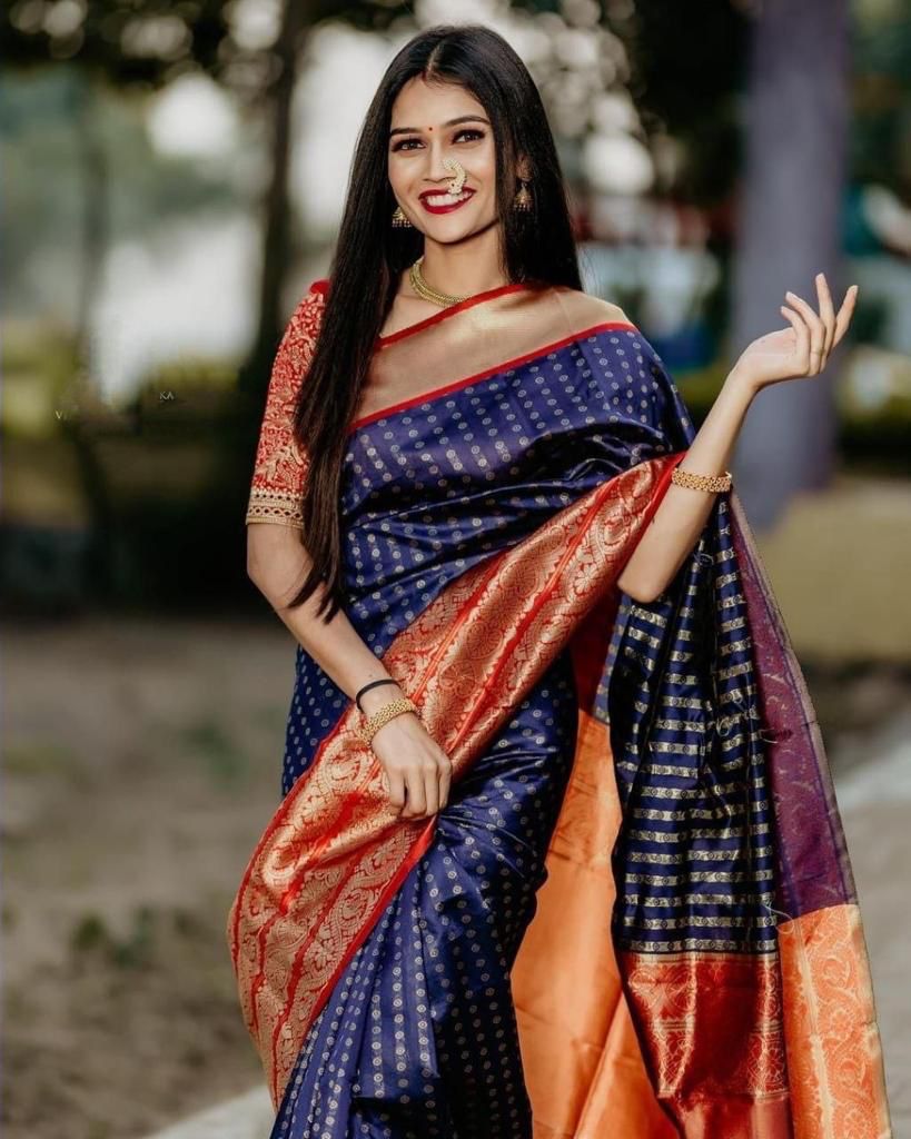 Alluring Royal Blue Soft Banarasi Silk Saree With Surpassing Blouse Piece