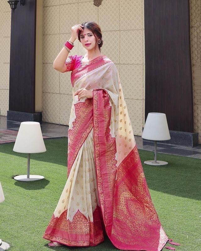 Artistic Beige Soft Silk Saree With Divine Blouse Piece