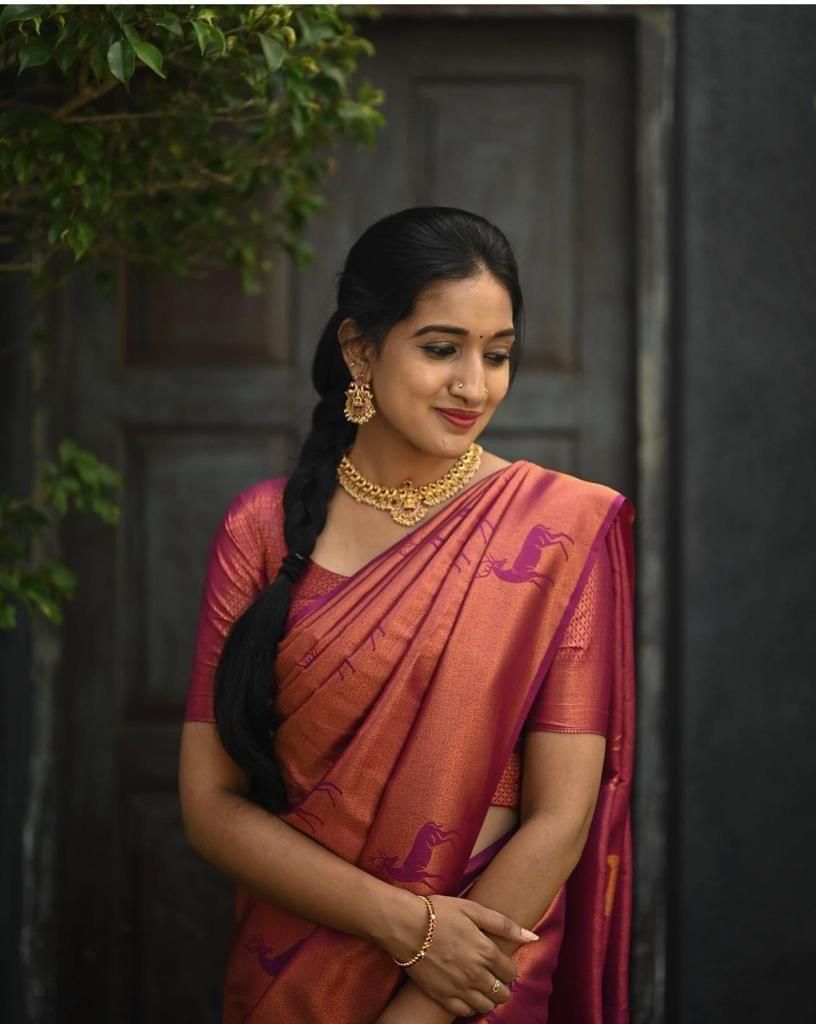 Magnificat  Dark Pink Soft Silk Saree With Ailurophile Blouse Piece